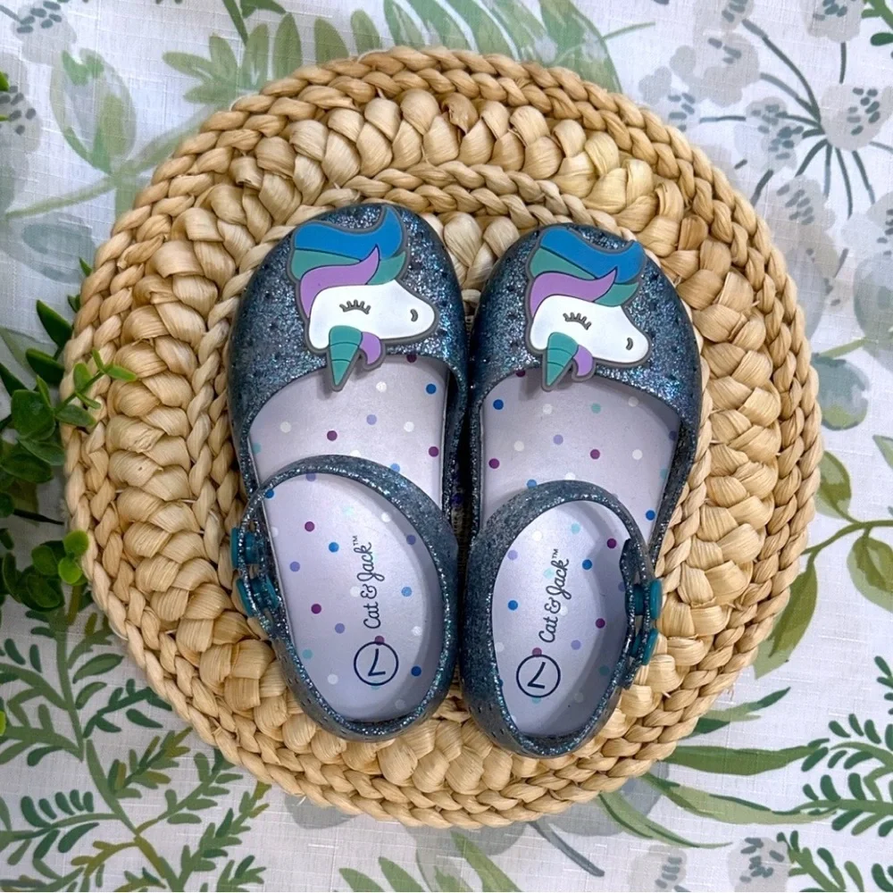 New Cat & Jack Toddler Girl’s Glitter Unicorn Jelly Sandals Size 7